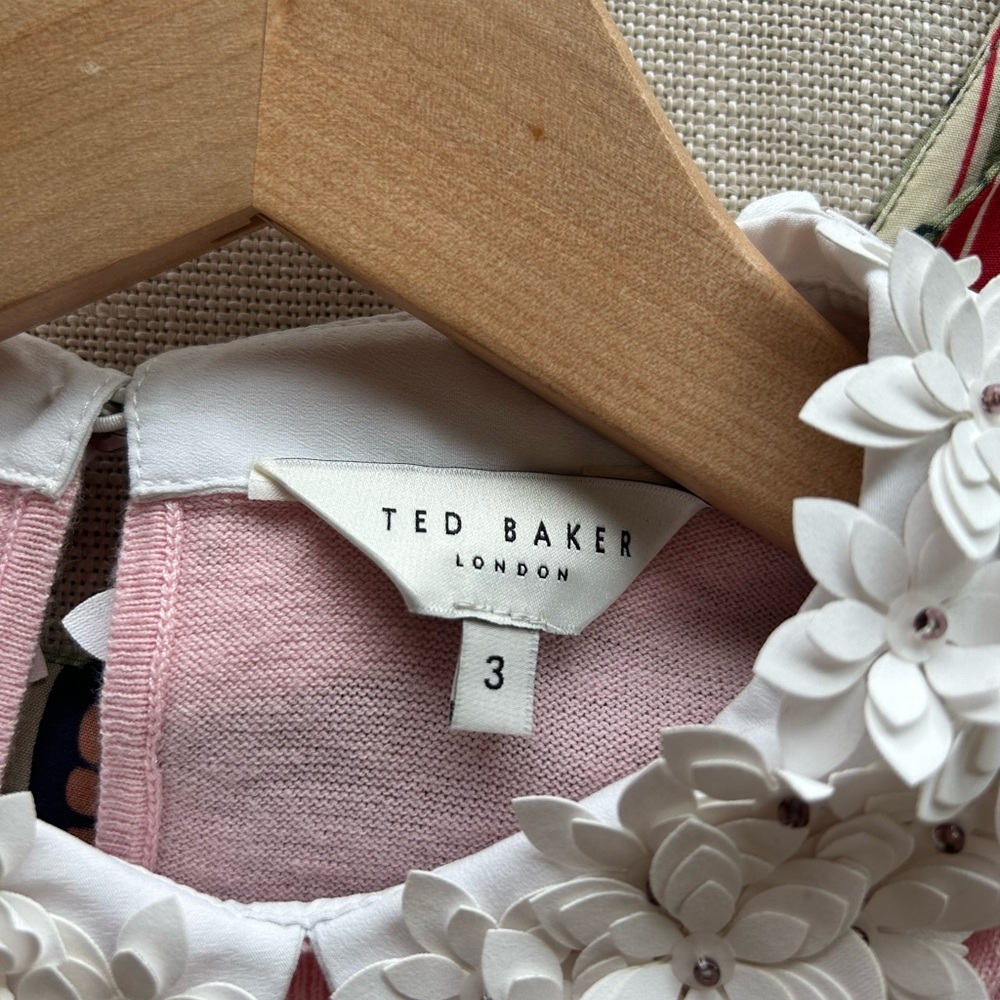 Women’s Pink Sweater with Embellished White Collar - Picture 3 of 3